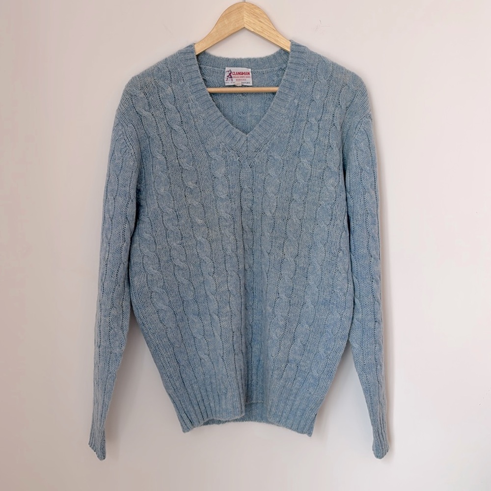 Vintage Blue Cable Knit Crewneck Sweater